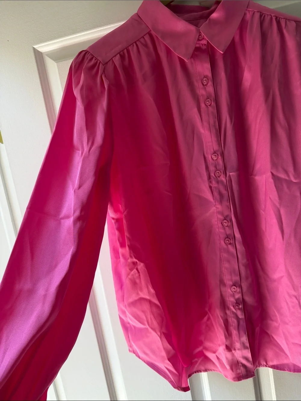 Ann Taylor Hot Pink Button-Up Blouse